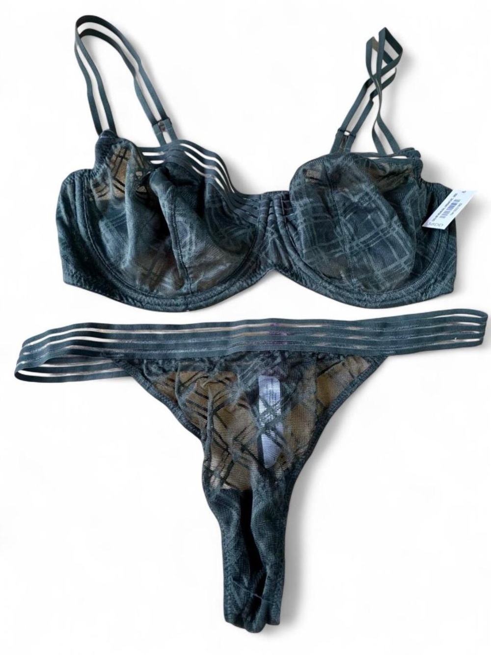 Adore Me Forrest Green Lace Underwire Bra & Strappy Bikini
